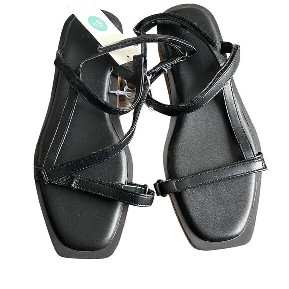 A New Day Black Nova Square Toe Platform Cork Strappy Sandals New Nwt Size 8,5 - Picture 1 of 5
